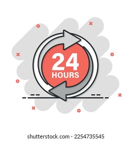 24 hours service icon in comic style. All day business and service cartoon vector illustration on isolated background. Quick service time splash effect sign business concept. - Shutterstock ID 2254735545