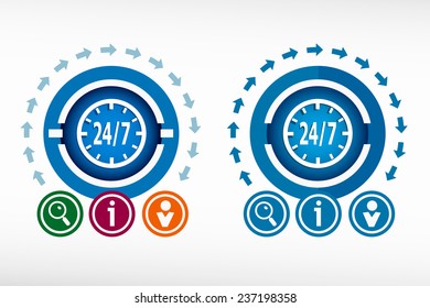 24 hours service icon and creative design elements. Flat design concept.