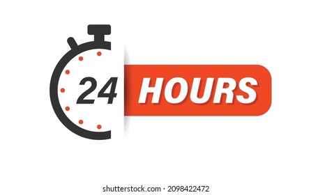 24 hours service icon in flat style. All day business and service vector illustration on isolated background. Quick service time sign business concept.