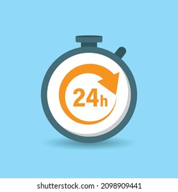 24 hours service icon in flat style. All day business and service vector illustration on isolated background. Quick service time sign business concept.