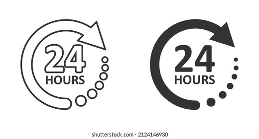 24 hours service icon in flat style. All day business and service vector illustration on isolated background. Quick service time sign business concept.
