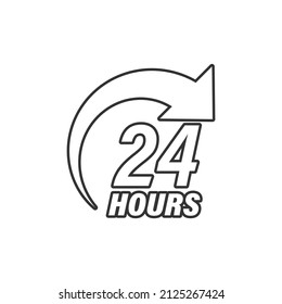24 hours service icon in flat style. All day business and service vector illustration on isolated background. Quick service time sign business concept.