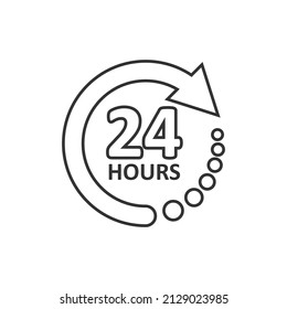 24 hours service icon in flat style. All day business and service vector illustration on isolated background. Quick service time sign business concept.