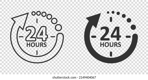 24 hours service icon in flat style. All day business and service vector illustration on isolated background. Quick service time sign business concept.