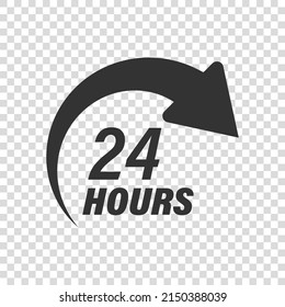 24 hours service icon in flat style. All day business and service vector illustration on isolated background. Quick service time sign business concept.