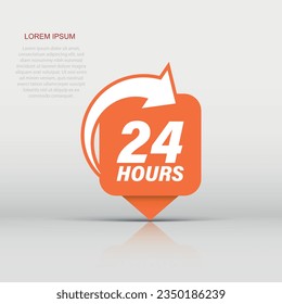 24 hours service icon in flat style. All day business and service vector illustration on isolated background. Quick service time sign business concept.