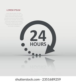 24 hours service icon in flat style. All day business and service vector illustration on isolated background. Quick service time sign business concept.