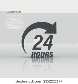 24 hours service icon in flat style. All day business and service vector illustration on isolated background. Quick service time sign business concept.