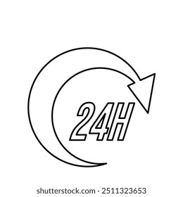 24 hours service icon, line vector isolated on white background. trendy and modern design