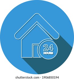 24 hours service icon. 24 hours open, home, dedicated service icon.