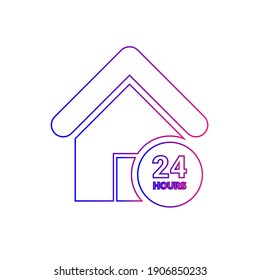 24 hours service icon. 24 hours open, home, dedicated service icon.