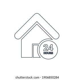 24 hours service icon. 24 hours open, home, dedicated service icon.