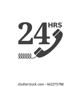 24 hours service icon in single grey color. Call center, support, help desk