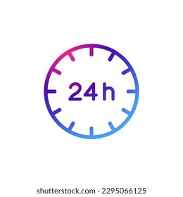 24 hours service icon vector with gradient purple effect.