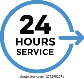 24 Stunden Service Symbol Vektor Blauer Kreis Pfeil Symbol Illustration Silhouette
