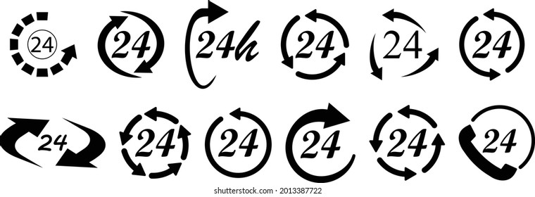 24 hours Service Icons Set, 24-24 icons vector isolated on white background