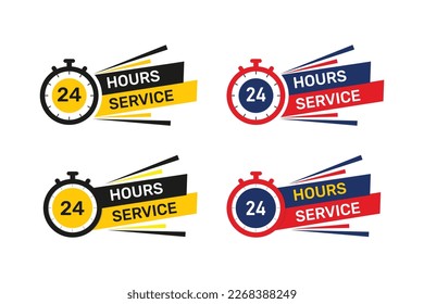 24 hours service label with clock design.
