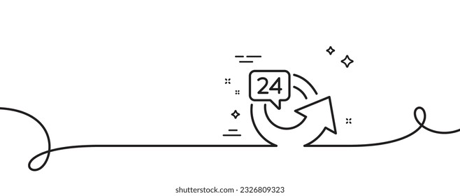 24 hours service line icon. Continuous one line with curl. Repeat every day sign. Refund symbol. 24 hours single outline ribbon. Loop curve pattern. Vector