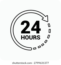 24 Hours Service Line Icon Vector, Around the Clock Availability Outline, Nonstop Customer Support Symbol