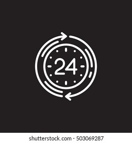 24 hours service line icon, outline vector sign, linear pictogram isolated on black. logo illustration