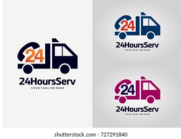 24 Hours Service Logo Template Design. Creative Vector Emblem, for Icon or Design Concept.