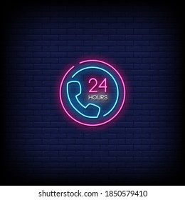 24 hours service Neon Signs Style Text Vector