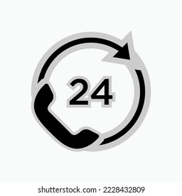 24 Hours Service. Operational Time Symbol.