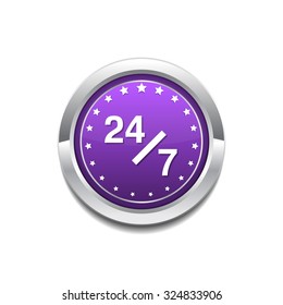 24 Hours Service Purple Vector Icon Button