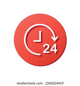24 hours service red rounded icon, vector illustration