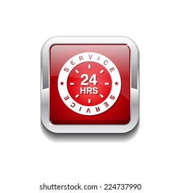 24 Hours Service Red Vector Icon Button