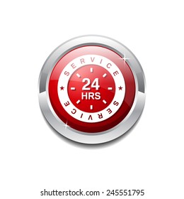 24 Hours Service Red Vector Icon Button