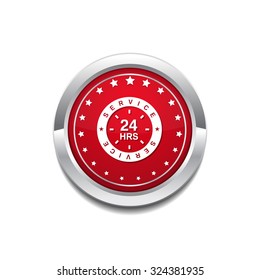 24 Hours Service Red Vector Icon Button