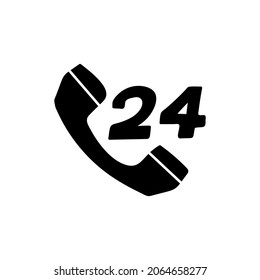 24 Hours service shopping icon in solid black flat shape glyph icon, isolated on white background 