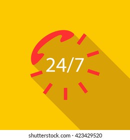 24 hours service sign icon, flat style