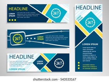 24 hours service sign  on horizontal and vertical banner. 24 hours service symbol abstract banner, flyer design template. 