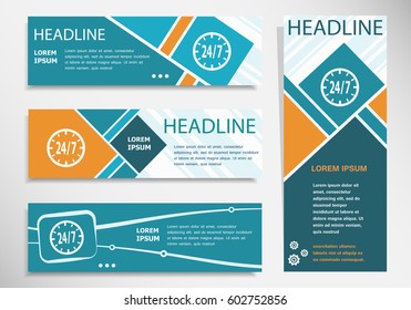 24 hours service sign on horizontal and vertical banner. Modern banner design template.