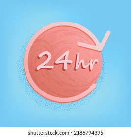 24 Hours Service Sign. Red On The Blue Background. Round Sign Of 24 Hr