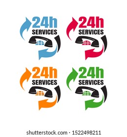 24 hours service sign vector icon day night services button symbol