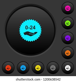 24 hours service sticker dark push buttons with vivid color icons on dark grey background