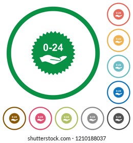24 hours service sticker flat color icons in round outlines on white background