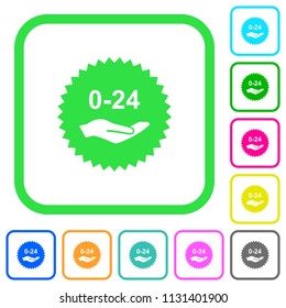 24 hours service sticker vivid colored flat icons in curved borders on white background
