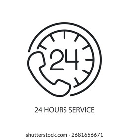 24 hours service thin line vector icons.