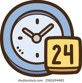 24 hours service vector doodle illustration and graphic