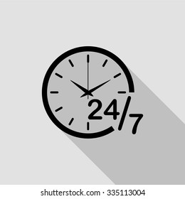 24 hours service vector icon with long shadow