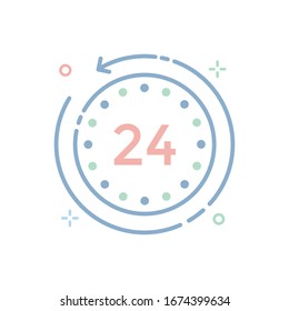 24 Hours Service Vector illustration. Filled Outline Color Icon.