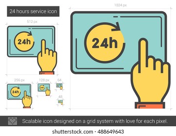 Icono de línea vectorial de servicio de 24 horas aislado en fondo blanco. Icono de línea de servicio de 24 horas para infografía, sitio web o aplicación. Icono escalable diseñado en un sistema de cuadrícula.