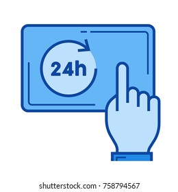 24 hours service vector line icon isolated on white background. 24 hours service line icon for infographic, website or app. Blue icon designed on a grid system.