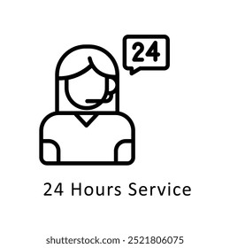 24 Stunden Service Vektor Gliederungssymbol Stil Illustration. Symbol auf weißem Hintergrund EPS 10 Datei