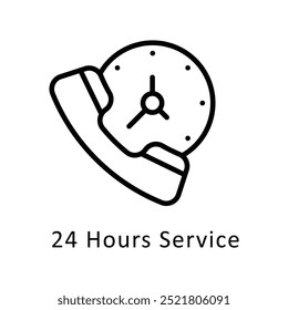 24 Hours Service  vector Outline icon style illustration. Symbol on White background EPS 10 File