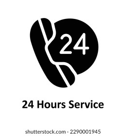 24 Hours Service Vector  solid icons. Simple stock illustration stock
